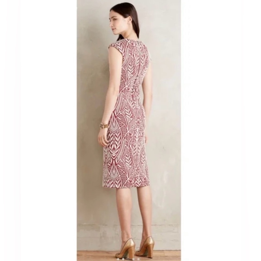 Anthropologie HD in Paris Art Nouveau Jacquard Sheath Dress Red 6 NWT Mod Retro - Picture 3 of 7